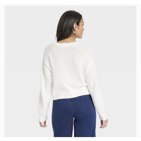 Grayson Threads Cream USA Graphic Knit Cropped Sweater Medium Cotton Blend NEW!! - Picture 3 of 3